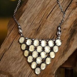 Lucky Brand Multi Faux Iridescent Moon Stone Bib Statement Chic Boho Necklace